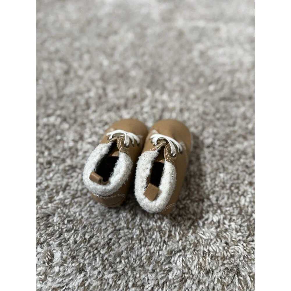 Toddler Boys Brown Sherpa Lined Booties Faux Leather Shoes Size 12M